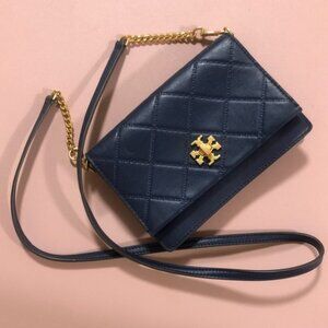 EUC Tory Burch Georgia Turn-Lock Mini Crossbody Bag in Navy Blue gold hardware